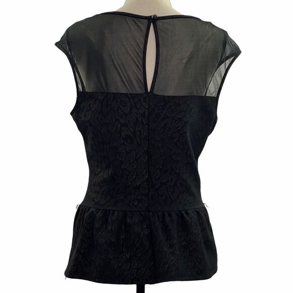 HEARTSOUL Black Sheer Mesh Leopard Peplum Blouse L - Picture 4 of 10